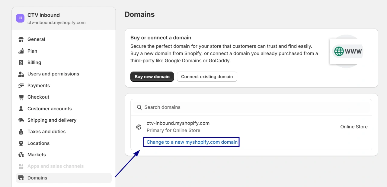 Select ‘Change to a New Domain’